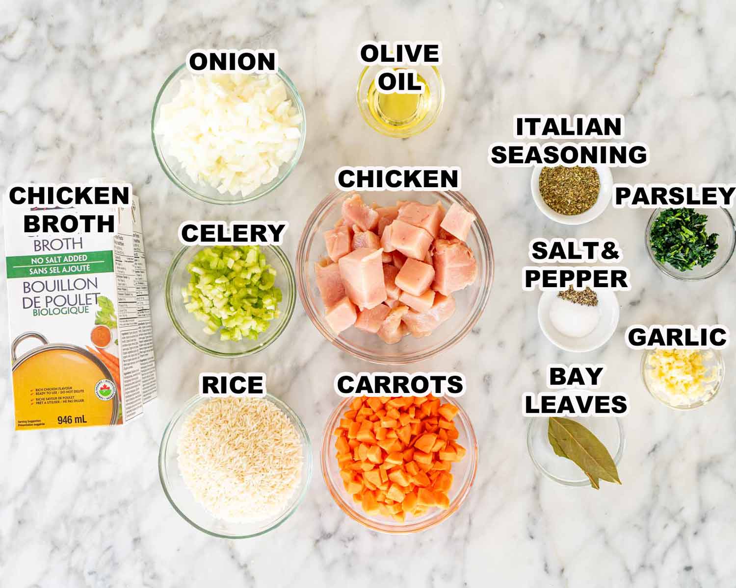 ingredients you'll need to make chicken and rice soup.