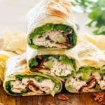 4 chicken bacon ranch wraps stacked on top of each other.