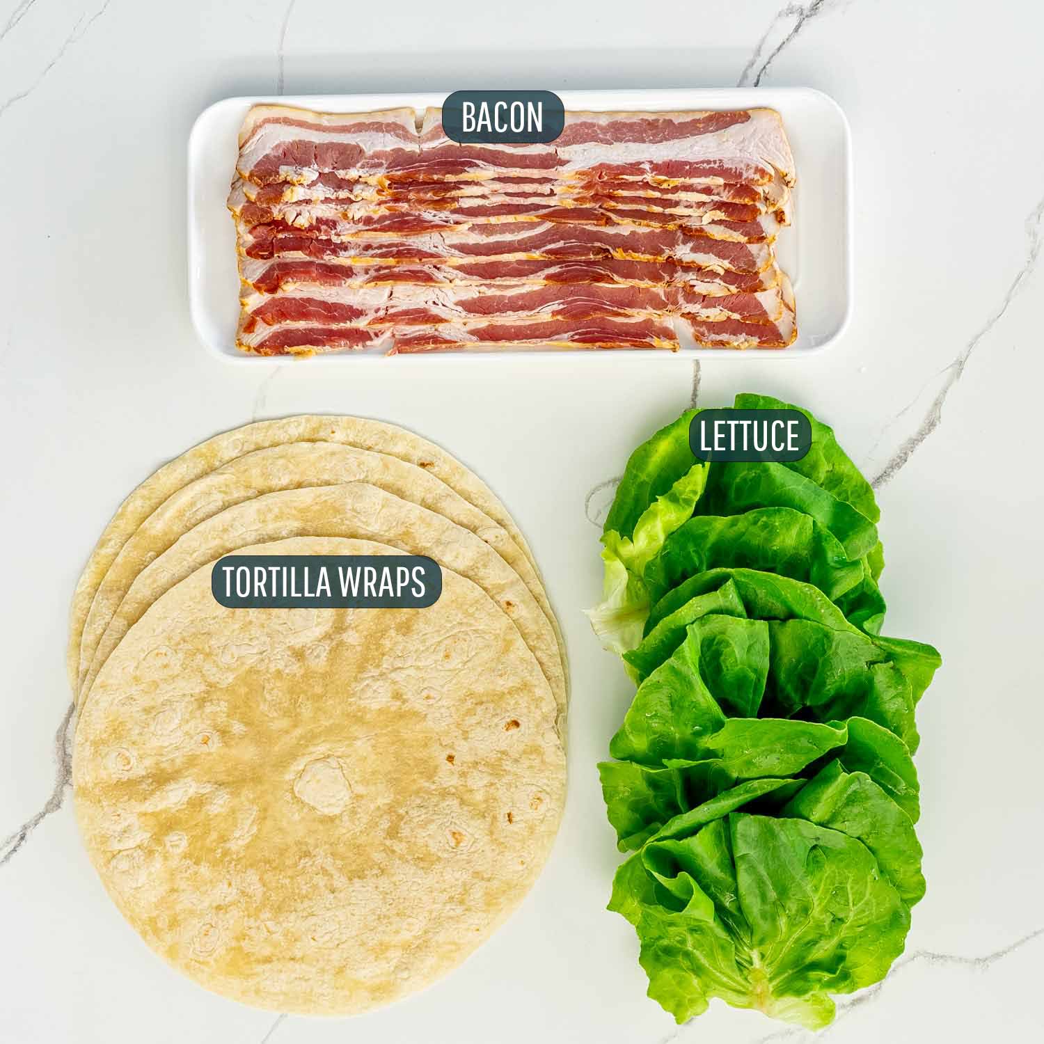 ingredients needed to make chicken bacon ranch wraps.
