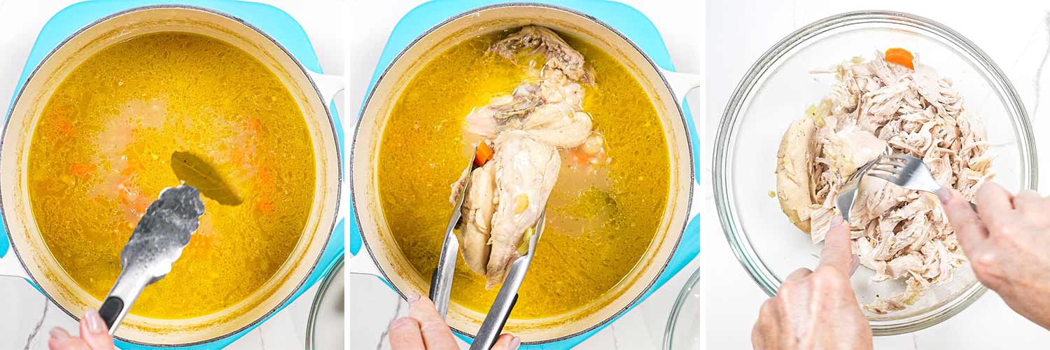 process shots that show how to make chicken and barley soup.