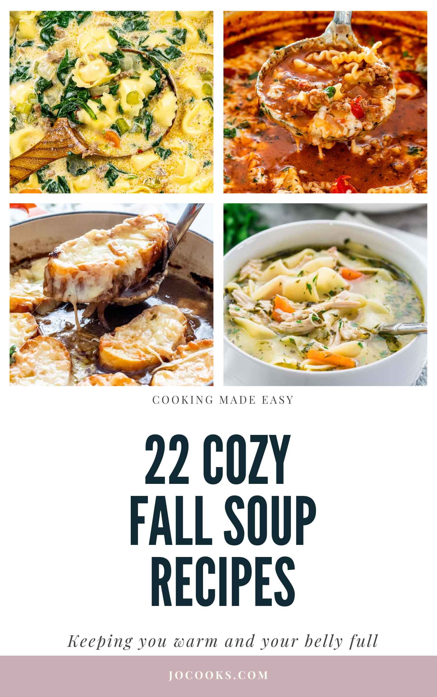 collage for cozy fall soup recipes roundup.