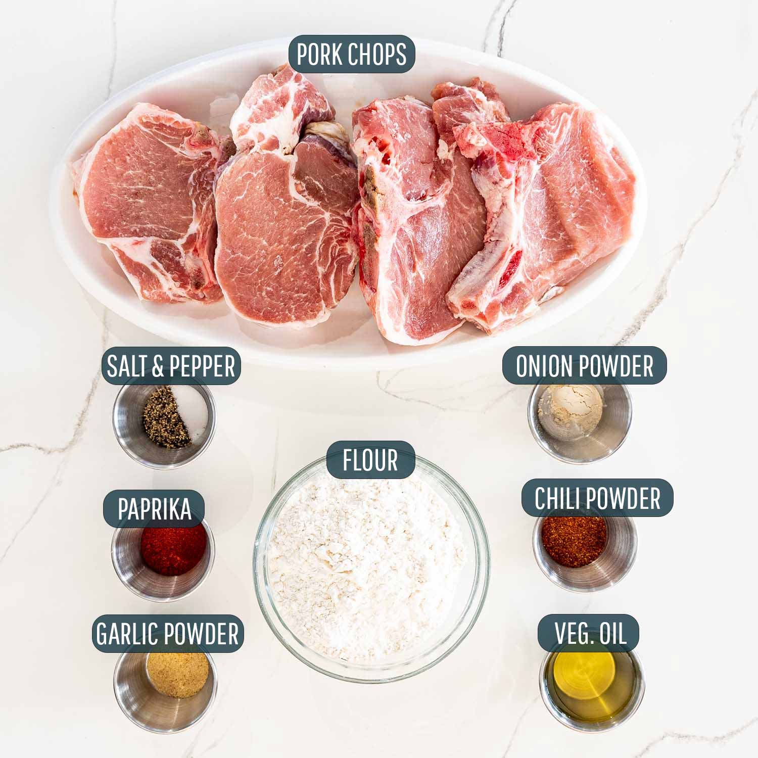 ingredients needed to make smothered pork chops.