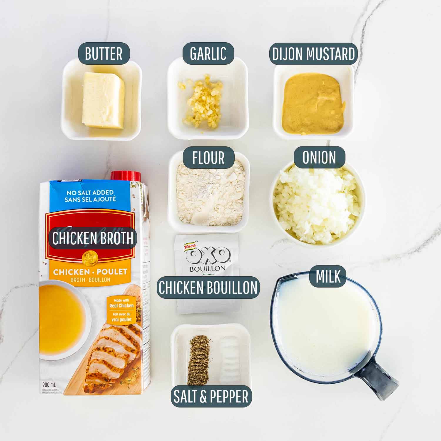 ingredients needed to make cheese sauce for chicken cordon bleu casserole.