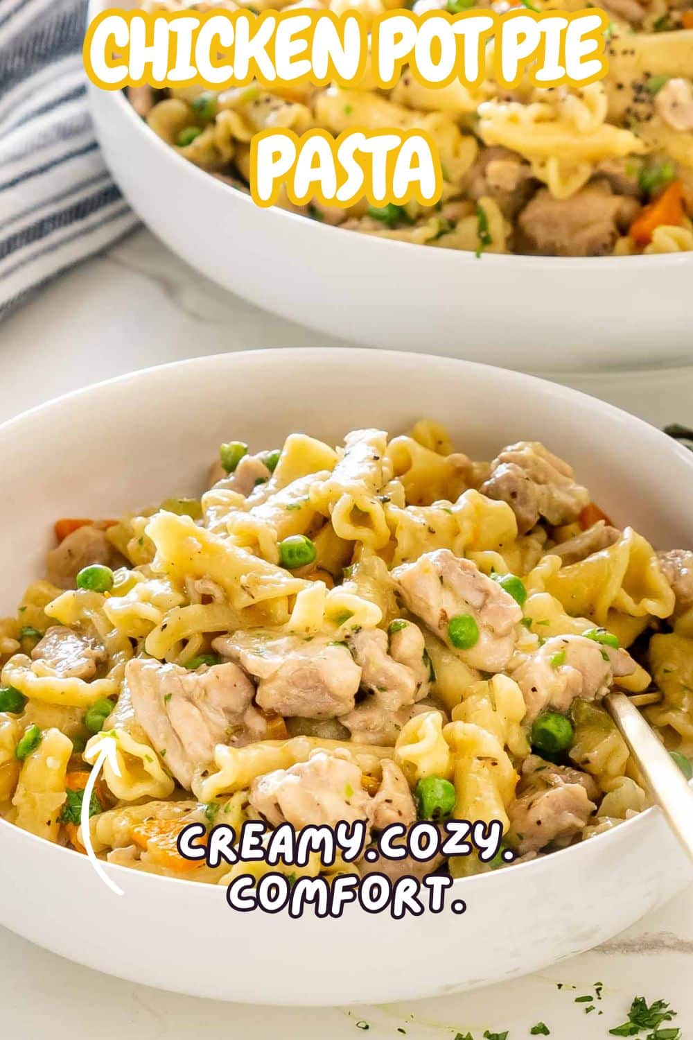 pin for chicken pot pie pasta.