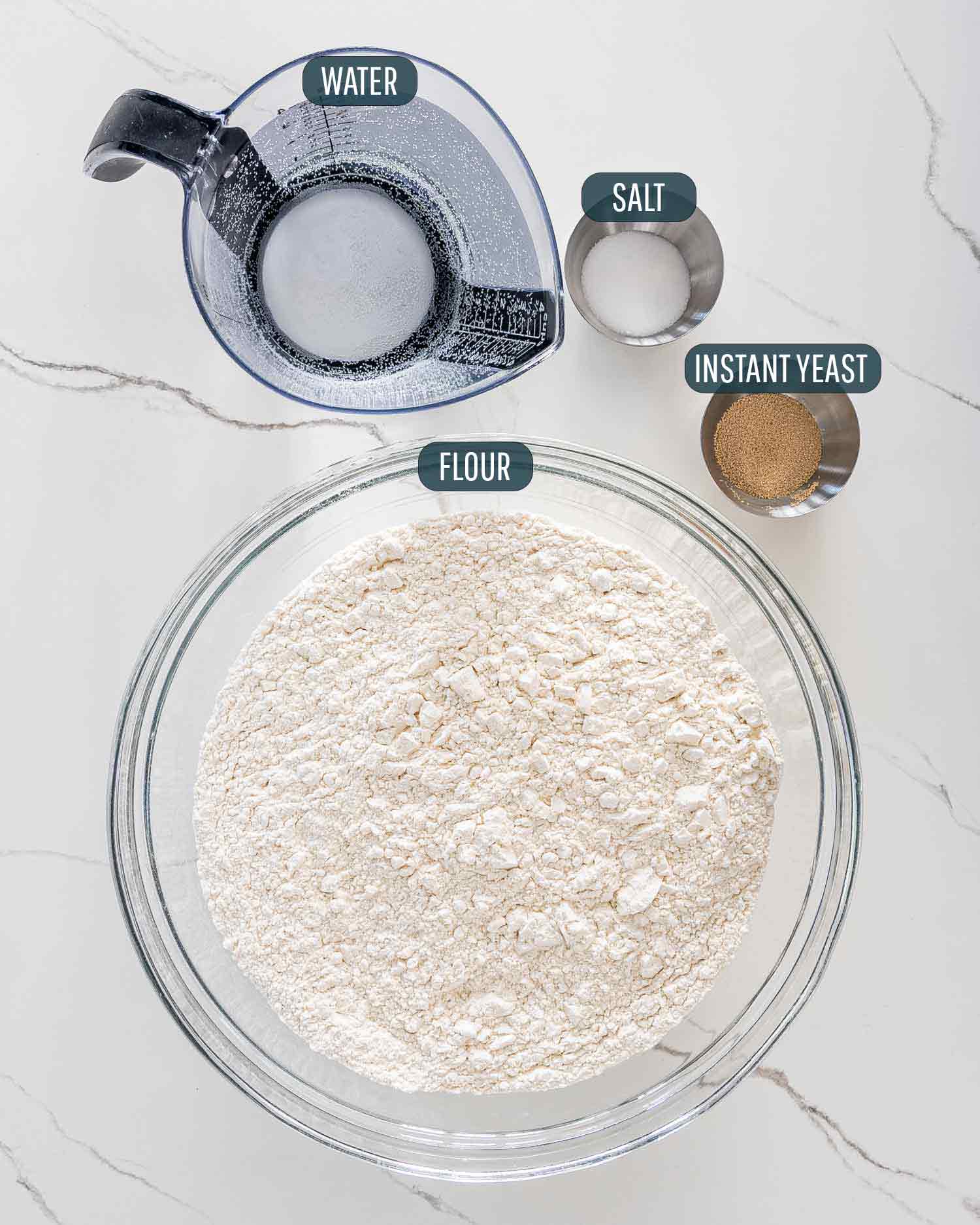 ingredients needed to make ciabatta bread.