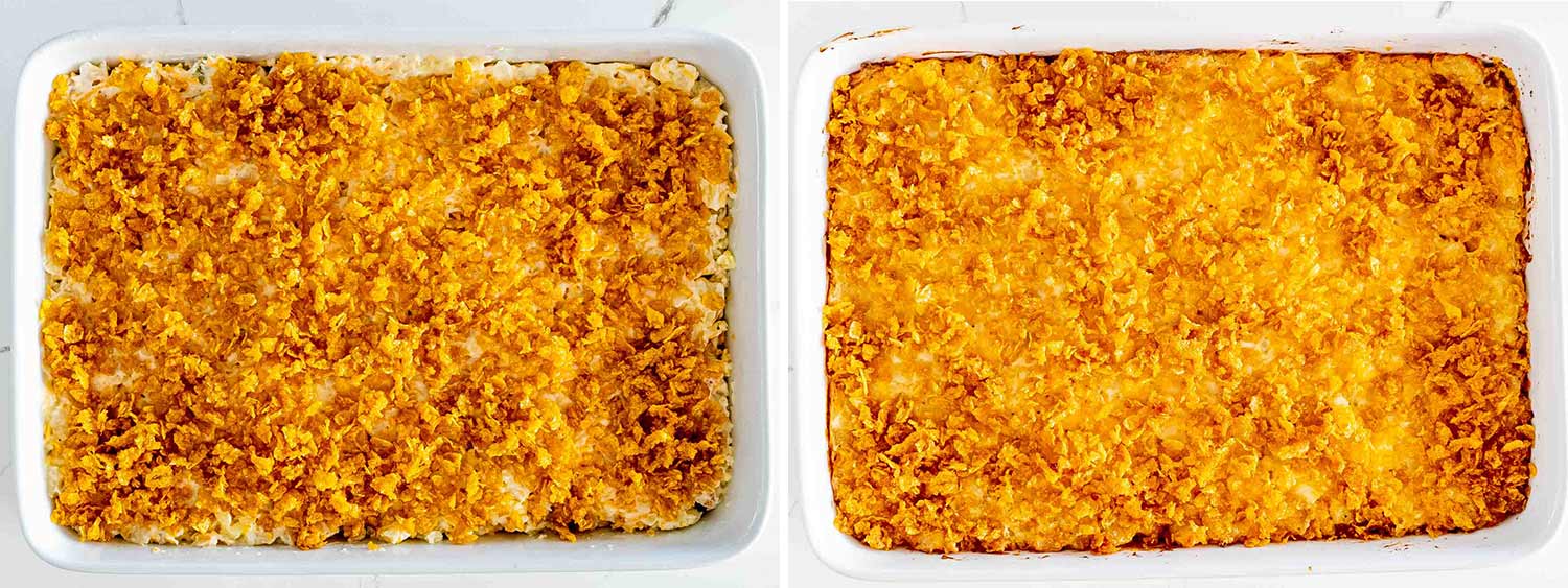 process shots showing how to make funeral potatoes.