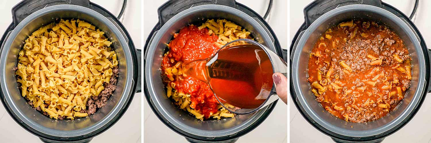 process shots showing how to make lasagna in an instant pot.