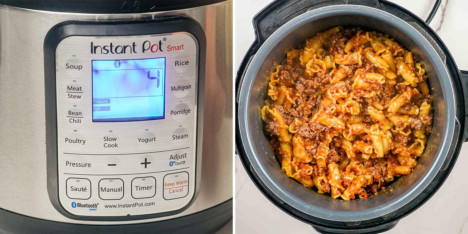 process shots showing how to make lasagna in an instant pot.