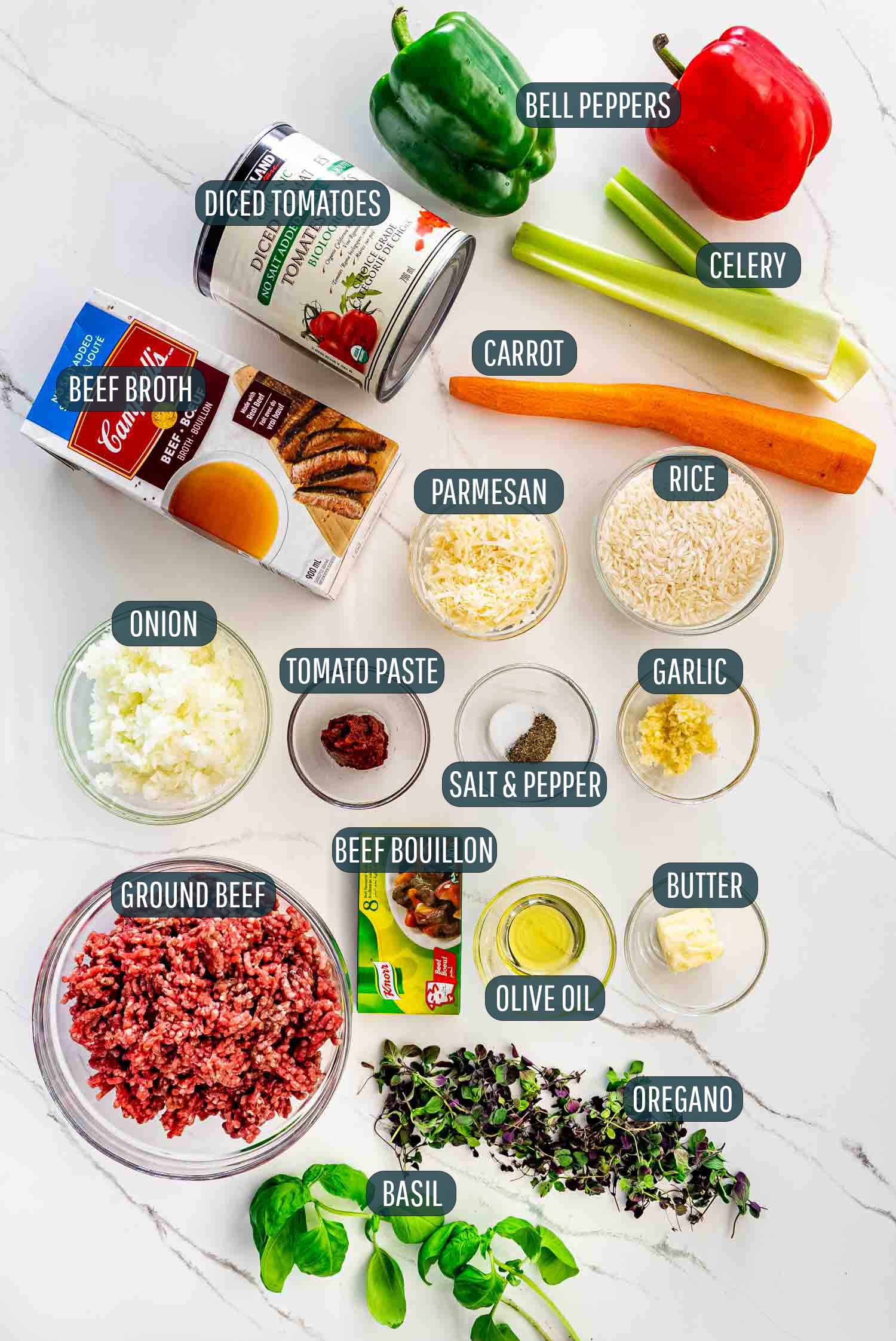 ingredients needed to make stuffed pepper soup.
