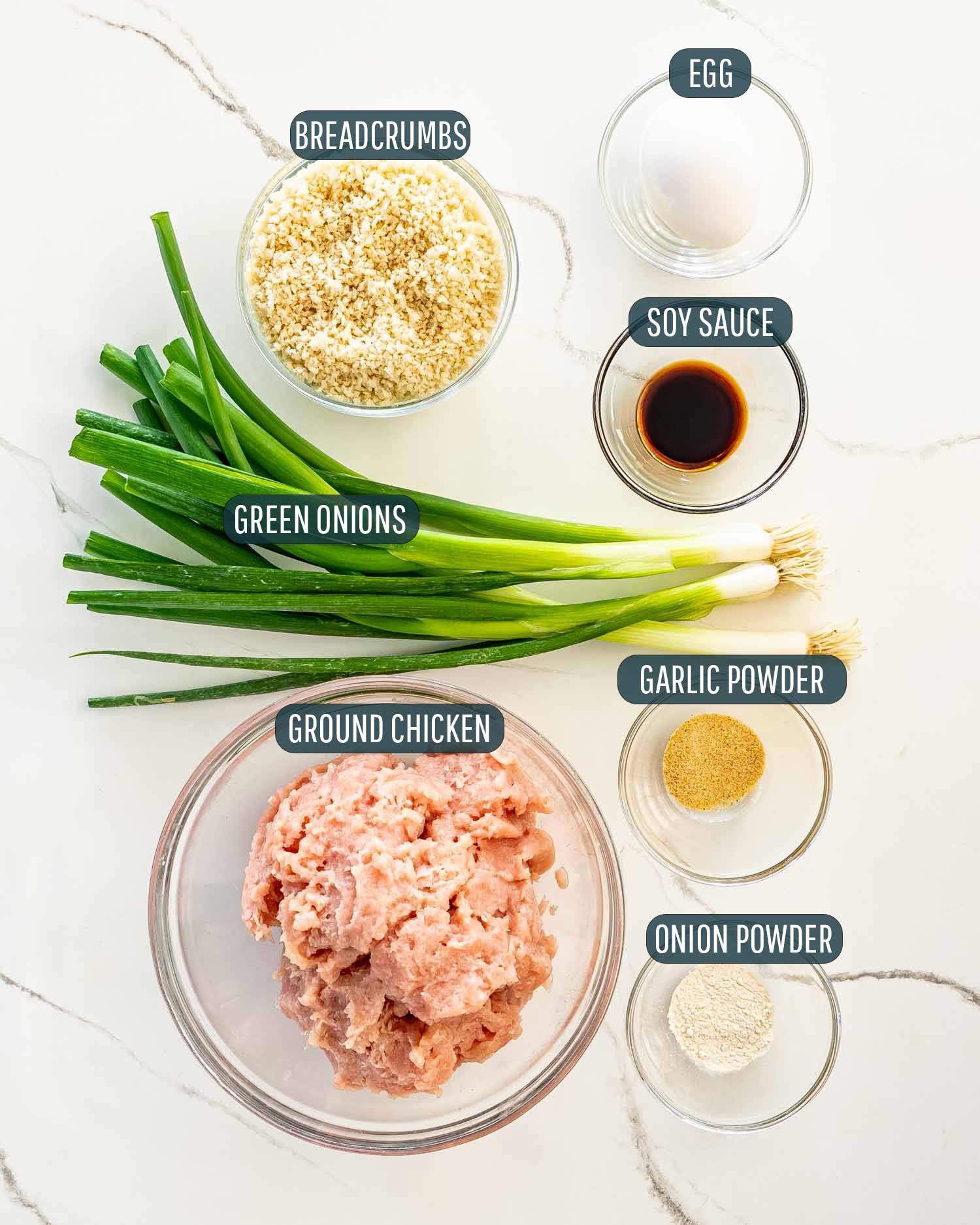 ingredients needed to make teriyaki chicken meatballs.