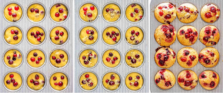 process shots showing how to make cranberry orange muffins.efff