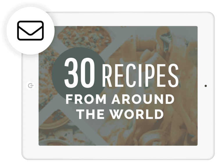 iPad showing title of ebook 30 recipes from around the world