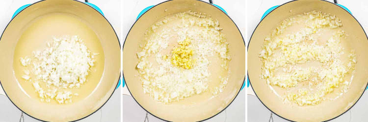 process shots showing how to make turkey rice casserole.