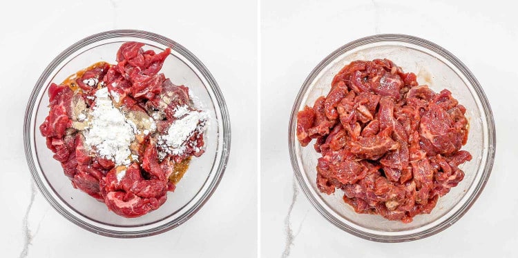 process shots showing how to make black pepper beef.