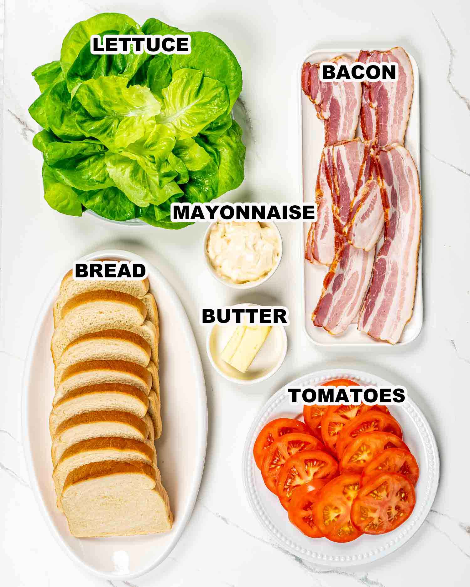 ingredients needed to make BLT sandwich.