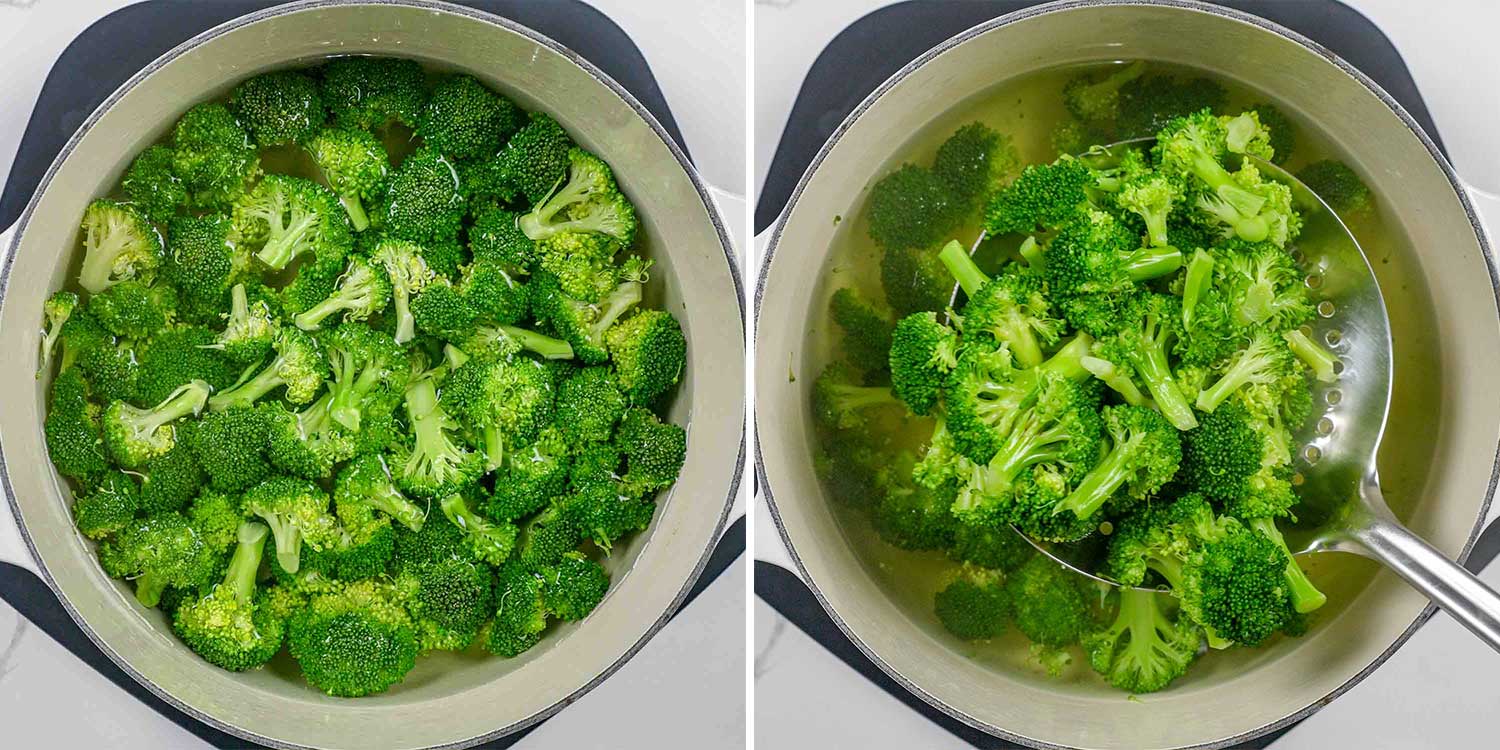 process shots showing how to make broccoli pasta.