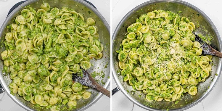 process shots showing how to make broccoli pasta.