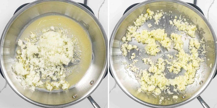 process shots showing how to make creamy chicken and rice.