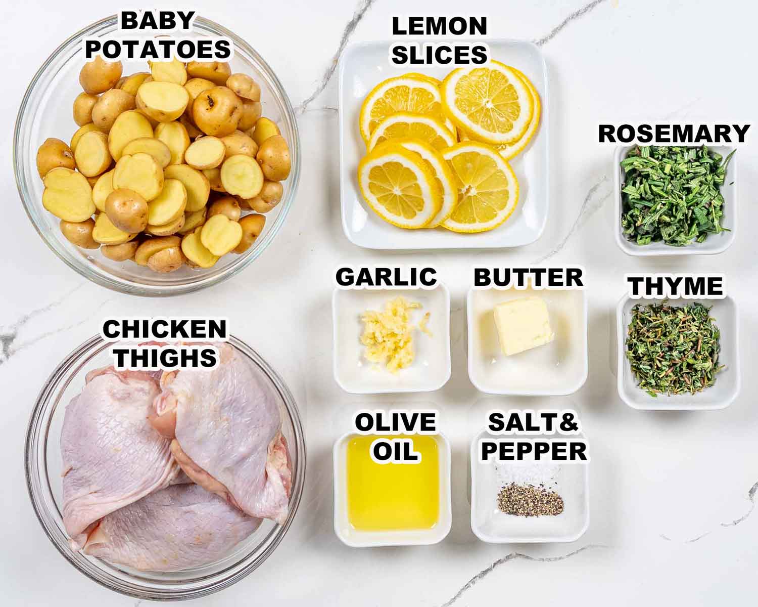 ingredients needed to make lemon herb chicken and potato skillet.