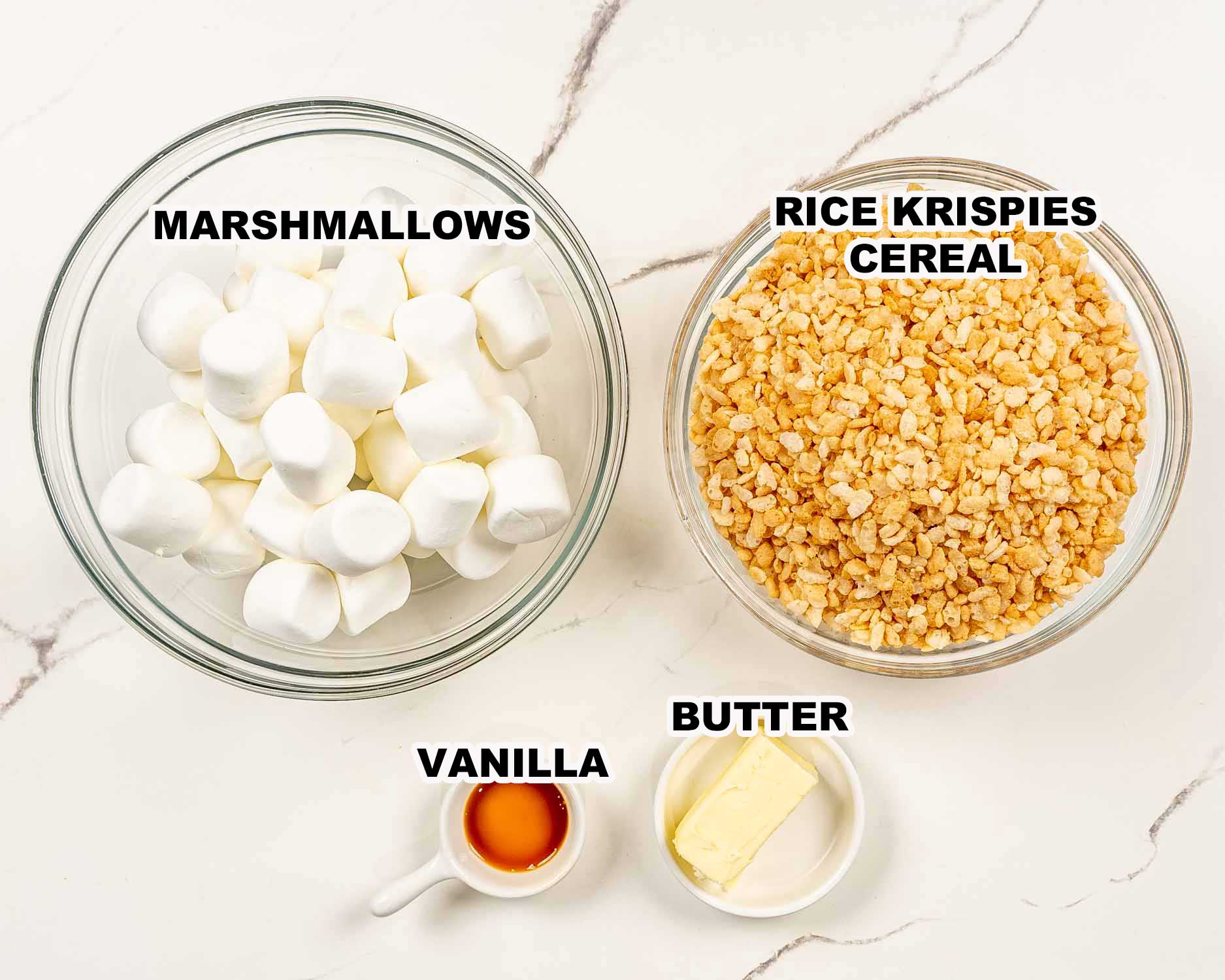 ingredients needed to make rice krispie treats.