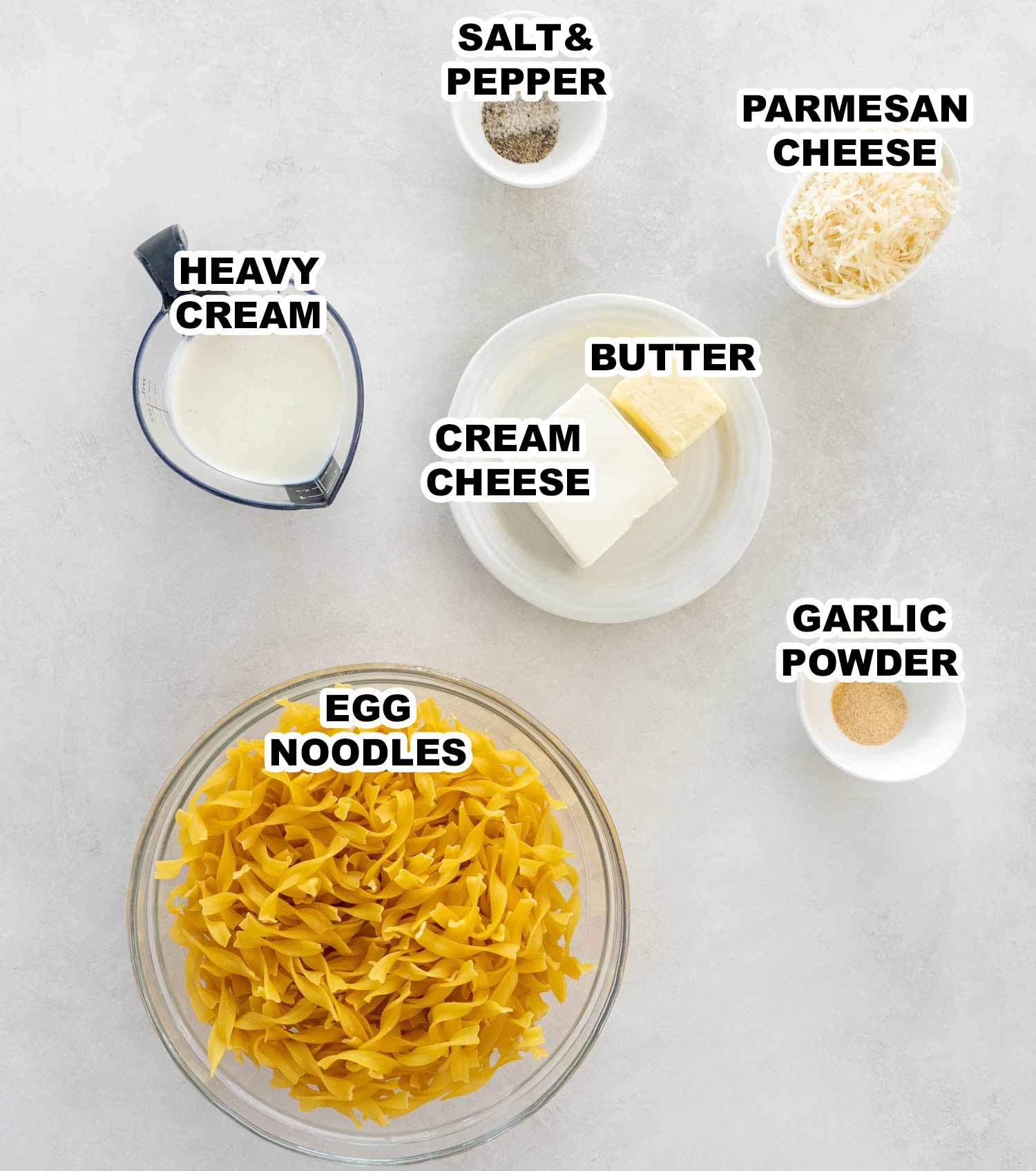 ingredients needed to make creamy noodles.