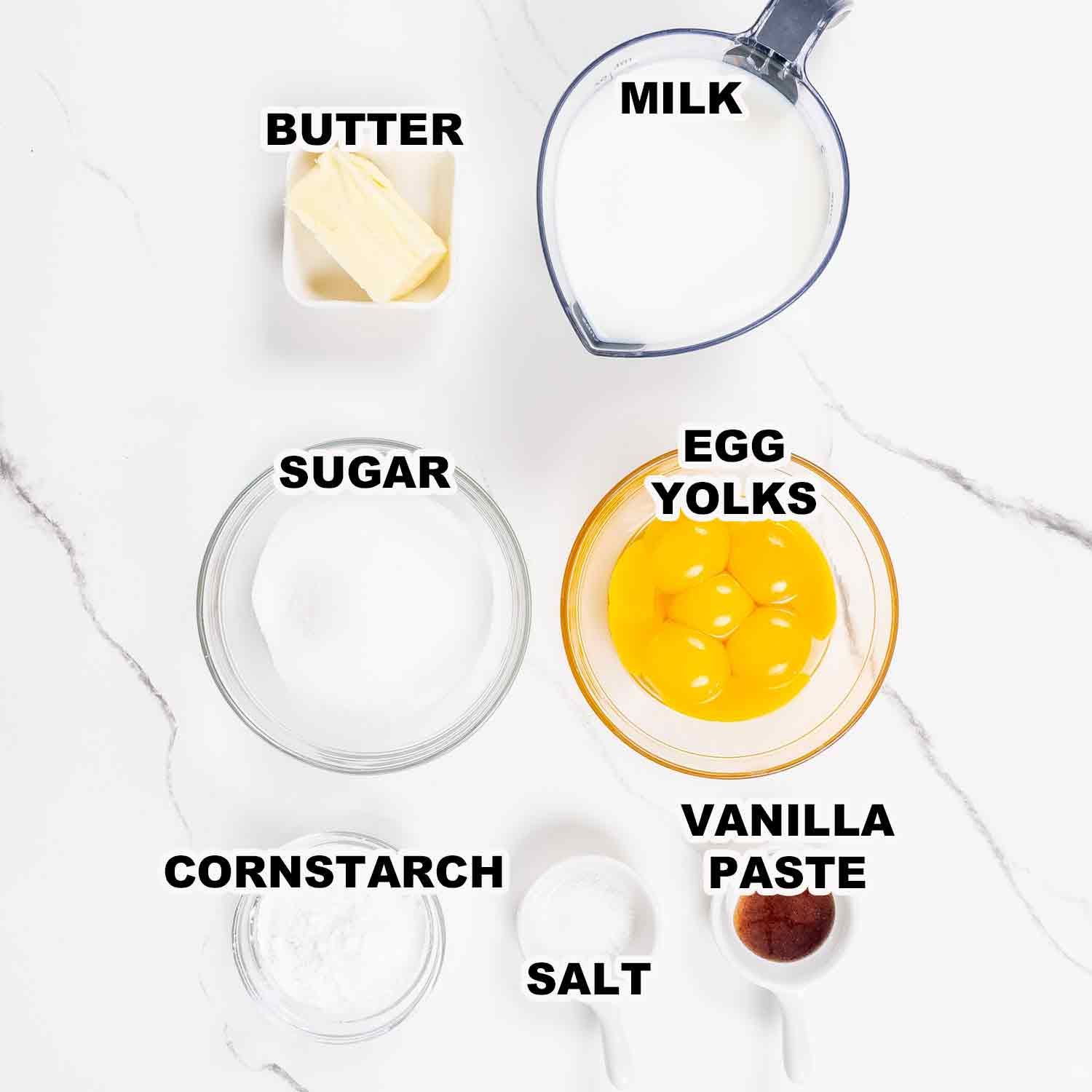 ingredients needed to make vanilla custard.