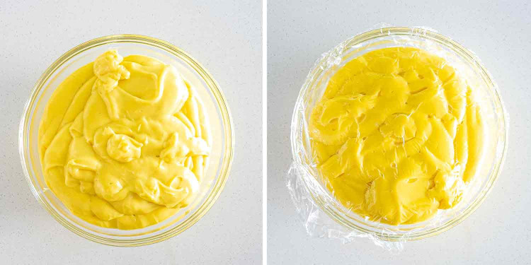 process shots showing how to make vanilla custard.