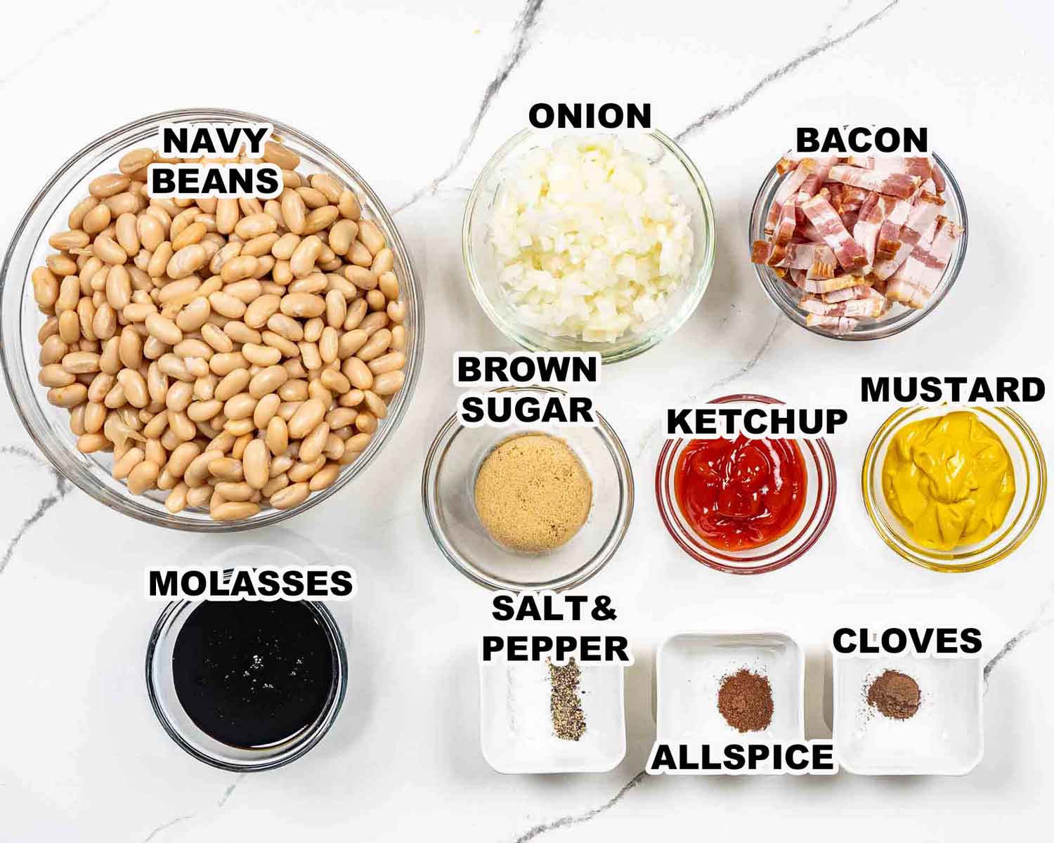 ingredients needed to make baked beans.