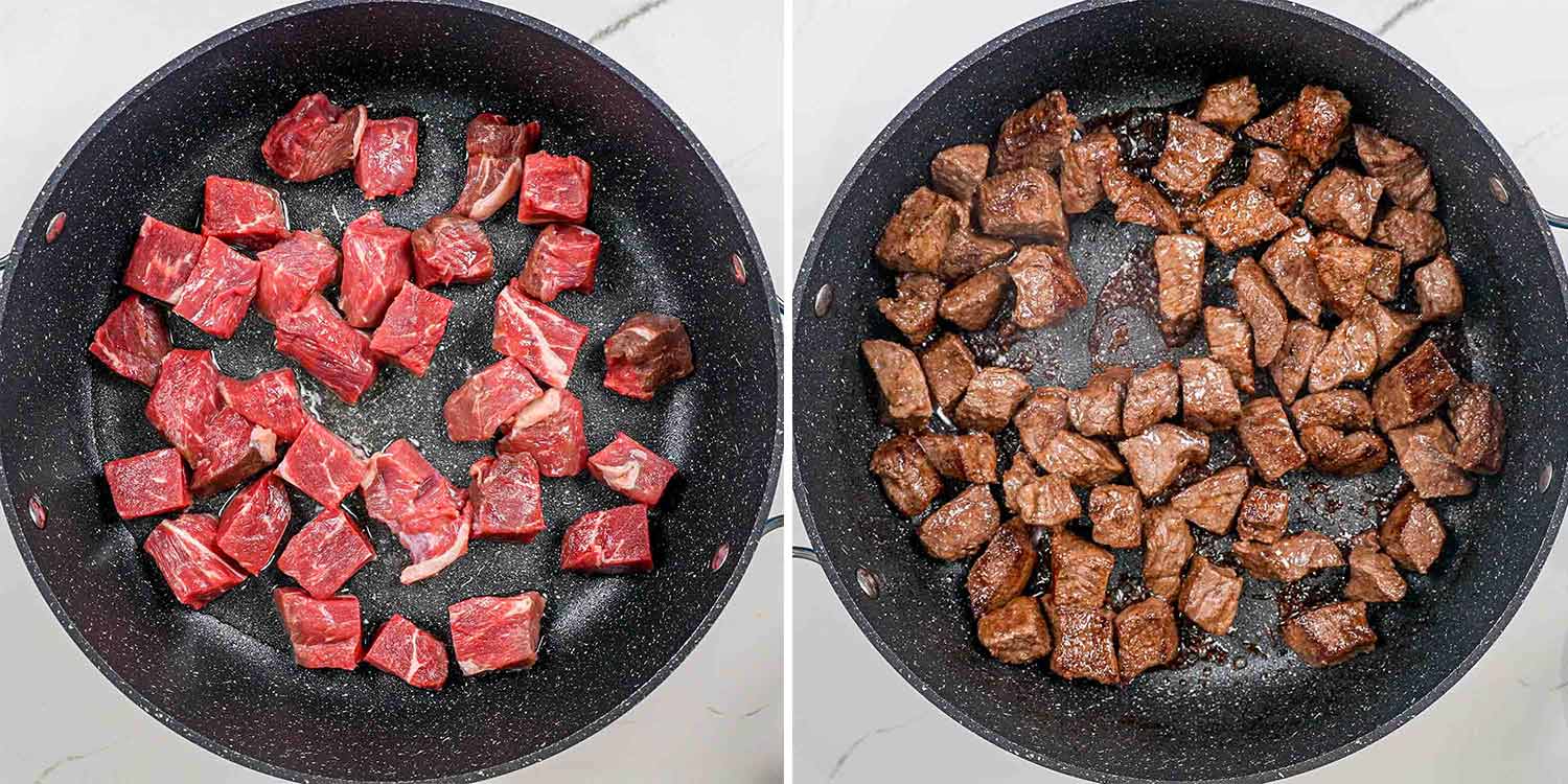 process shots showing how to make beef rendang.
