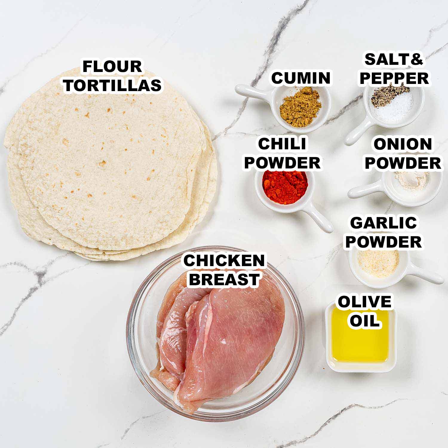 ingredients needed to make chicken tacos.