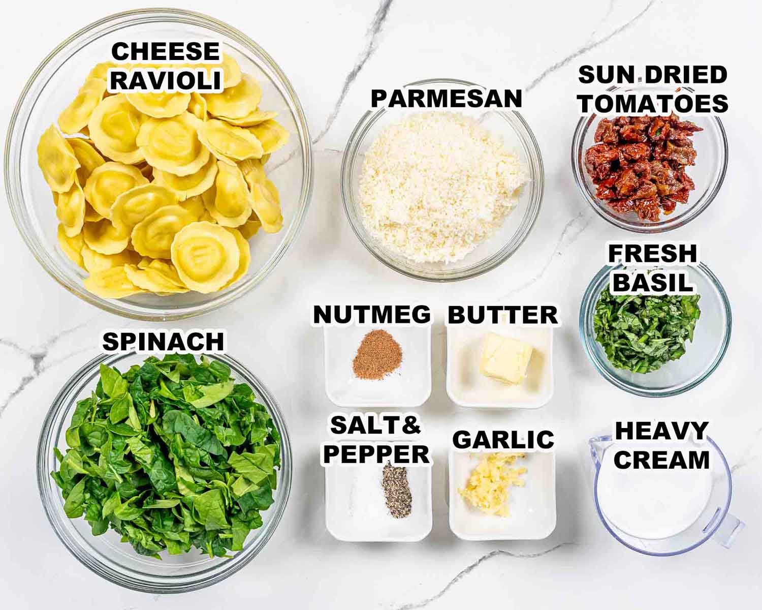 ingredients needed to make creamy ravioli.