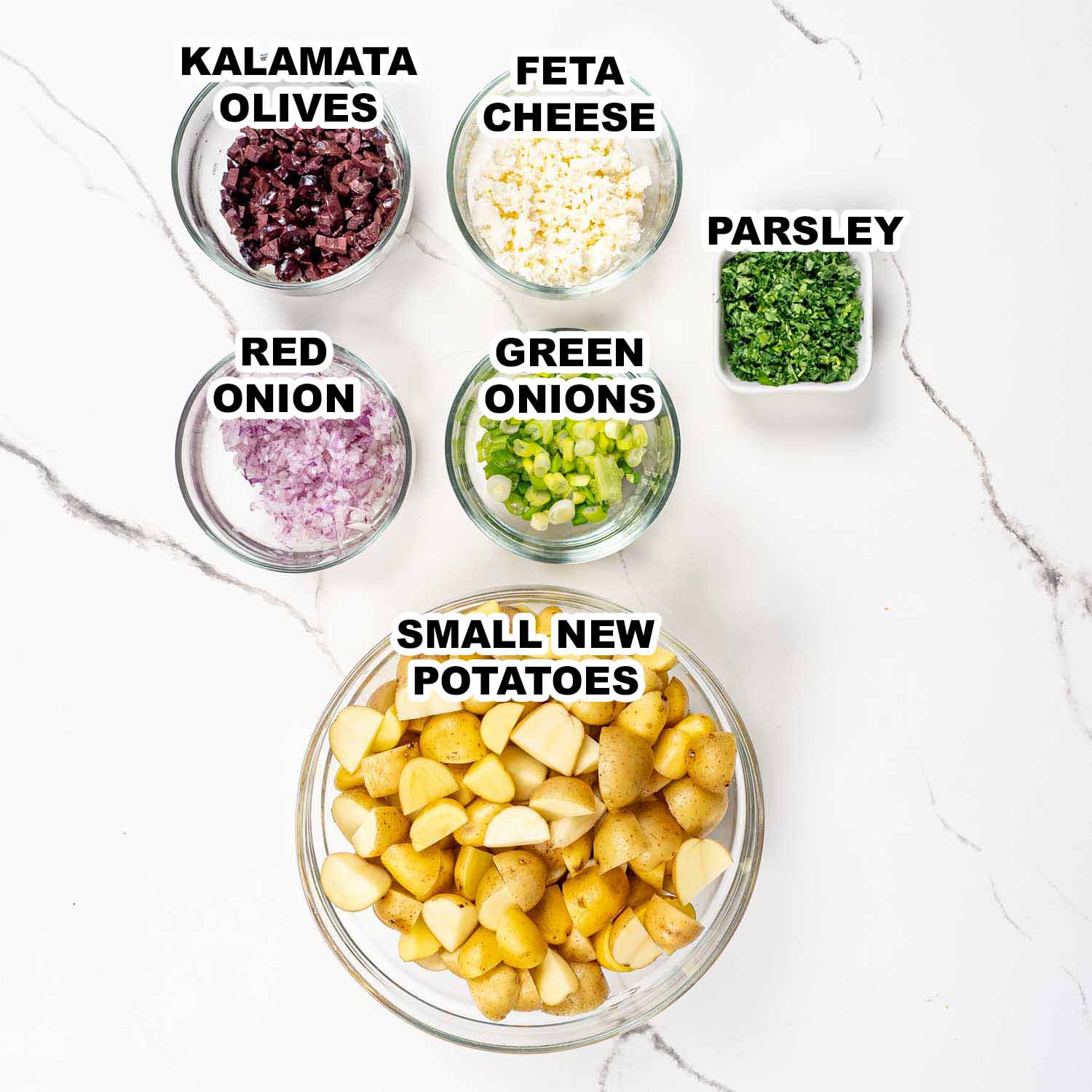 ingredients needed to make mediterranean potato salad.