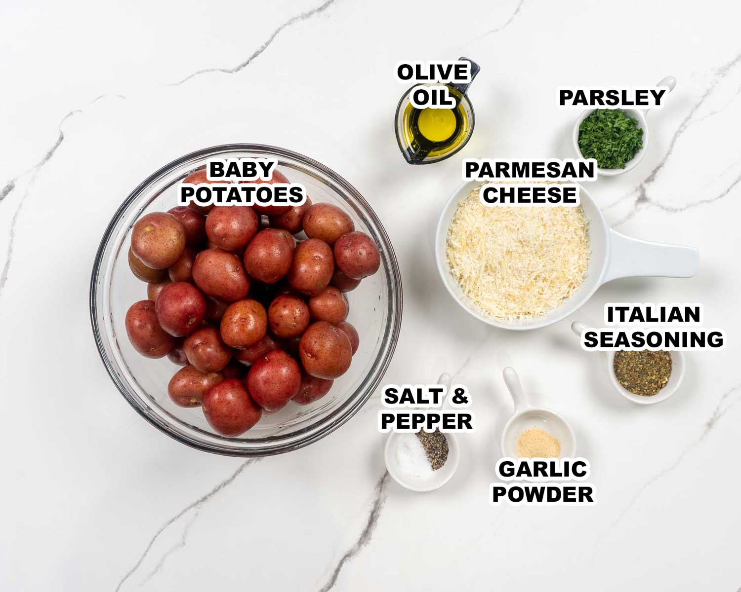 ingredients needed to make crispy parmesan potatoes.