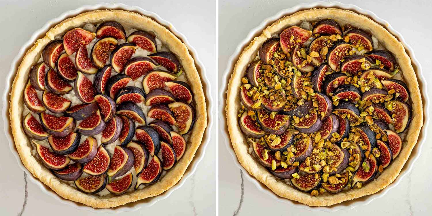 process shots showing how to make fig tart.