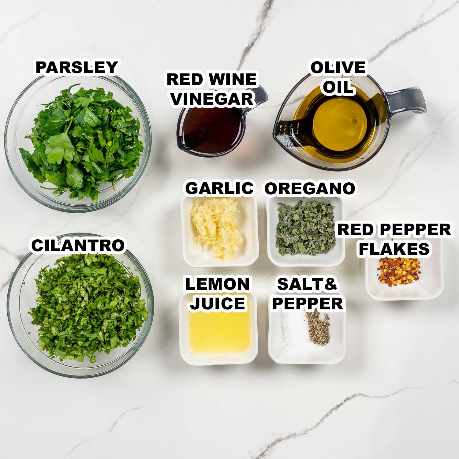 ingredients needed to make chimichurri sauce.