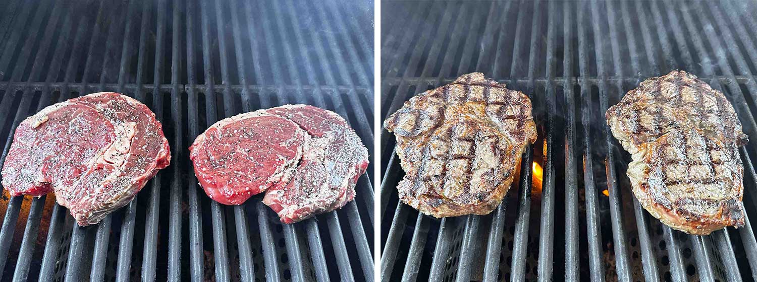process shots showing how to make grilled ribeye.