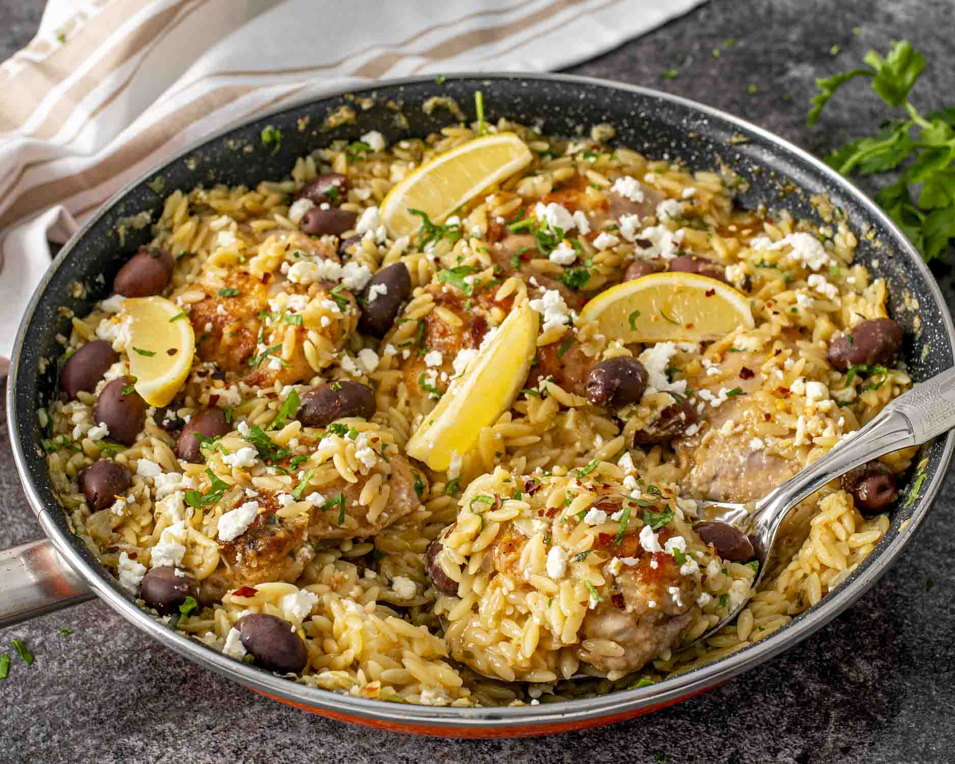 One Pot Greek Chicken Orzo - Jo Cooks