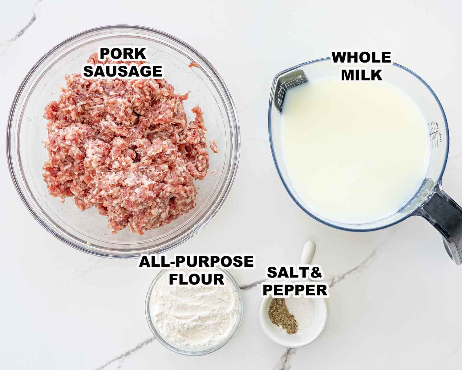 ingredients needed to make biscuits and gravy.