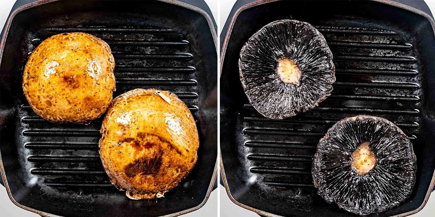 process shots showing how to make grilled portobello mushrooms.