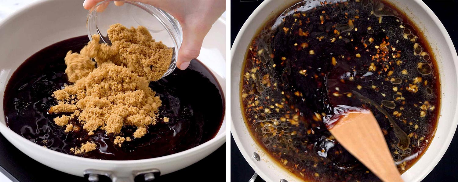 process shots showing how to make mongolian beef ramen.