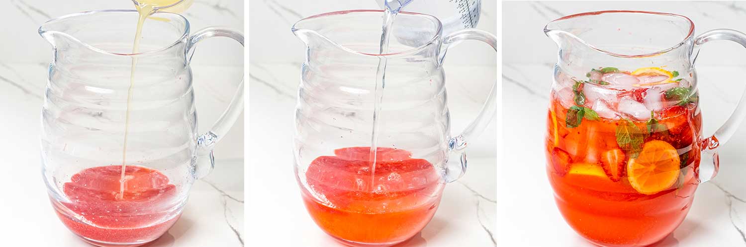 process shots showing how to make strawberry lemonade.