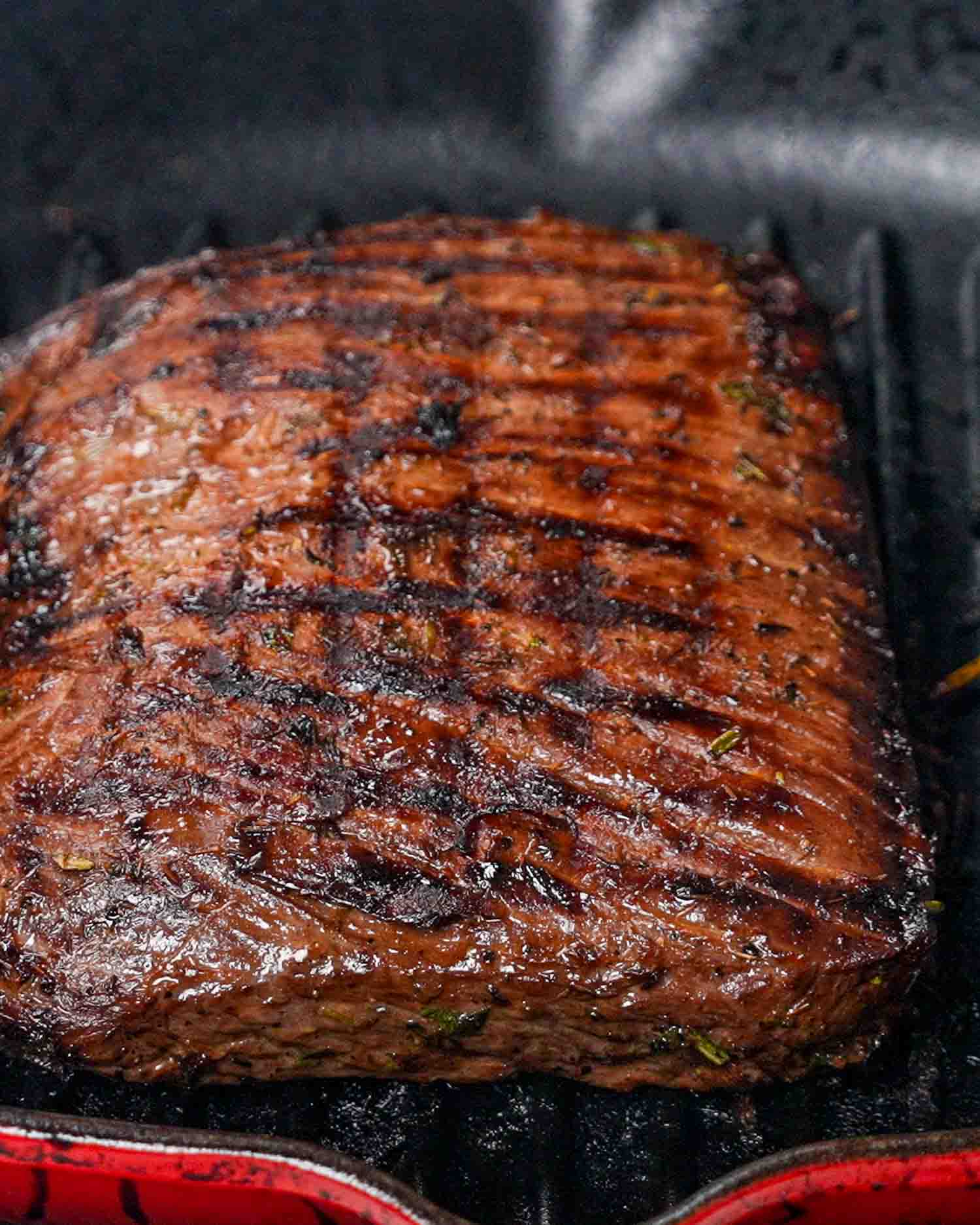 london broil grilling in a grill pan.