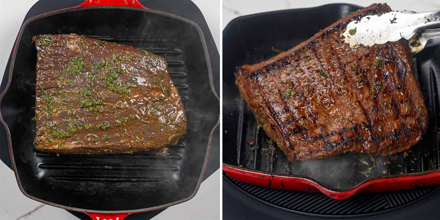 process shots showing how to make london broil.
