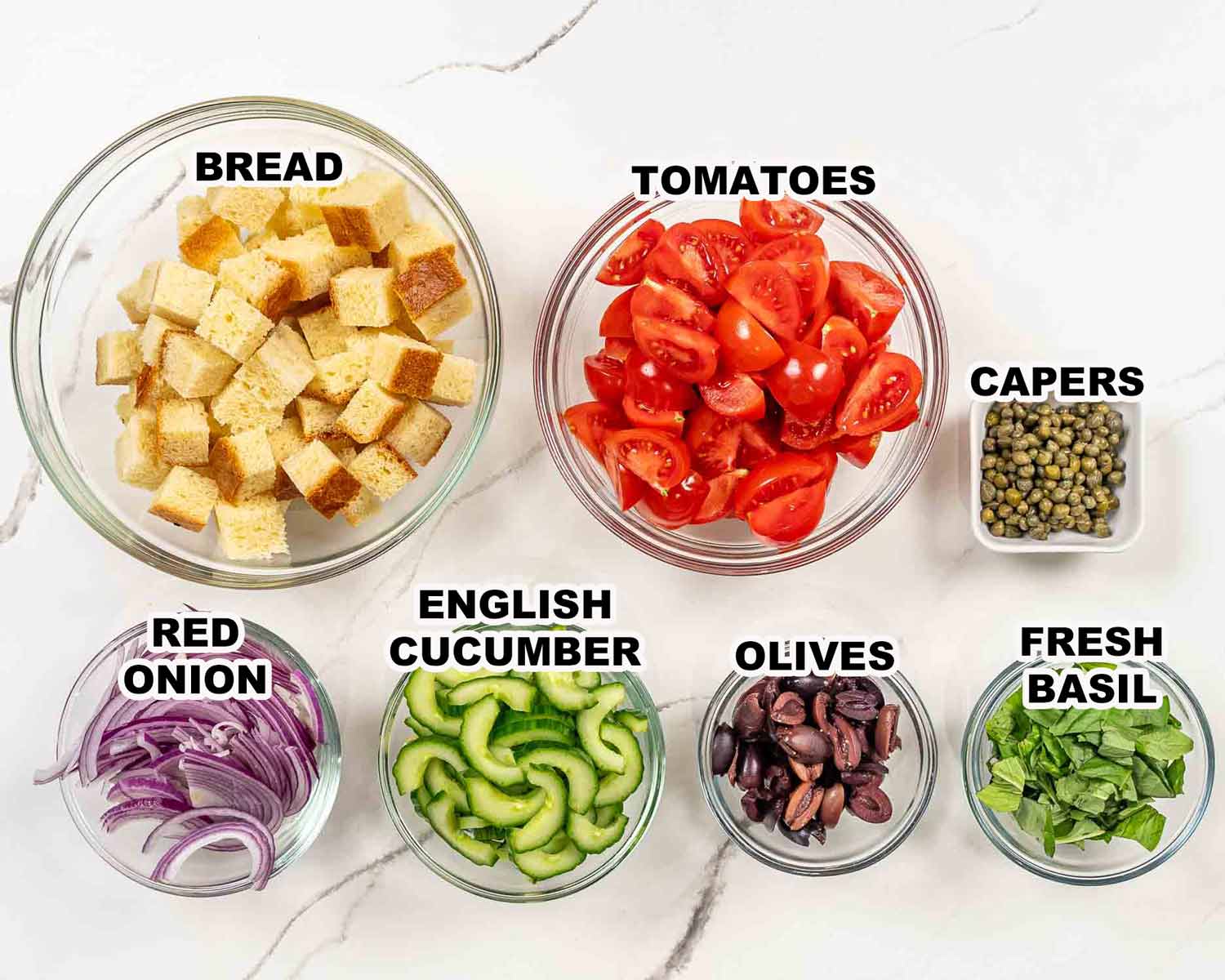 ingredients needed to make panzanella salad.