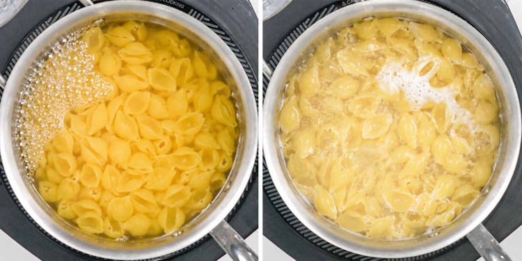 process shots showing how to make taco pasta salad.