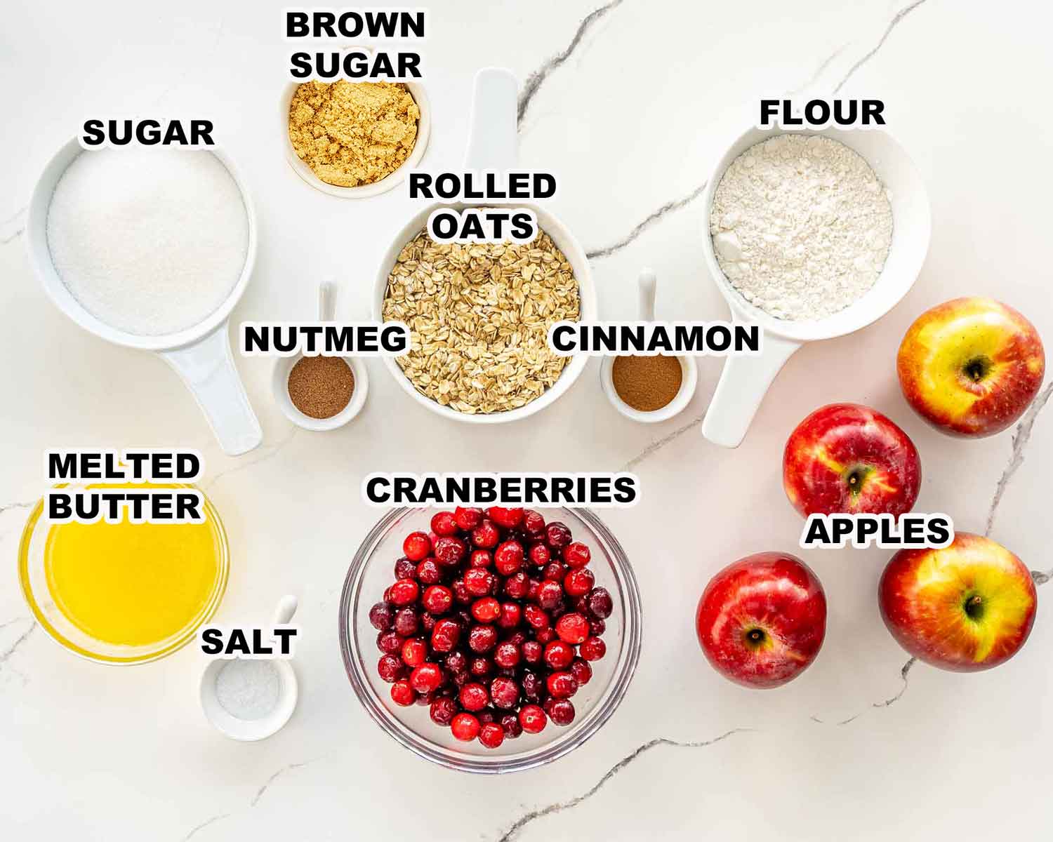 ingredients needed to make apple cranberry crisp.