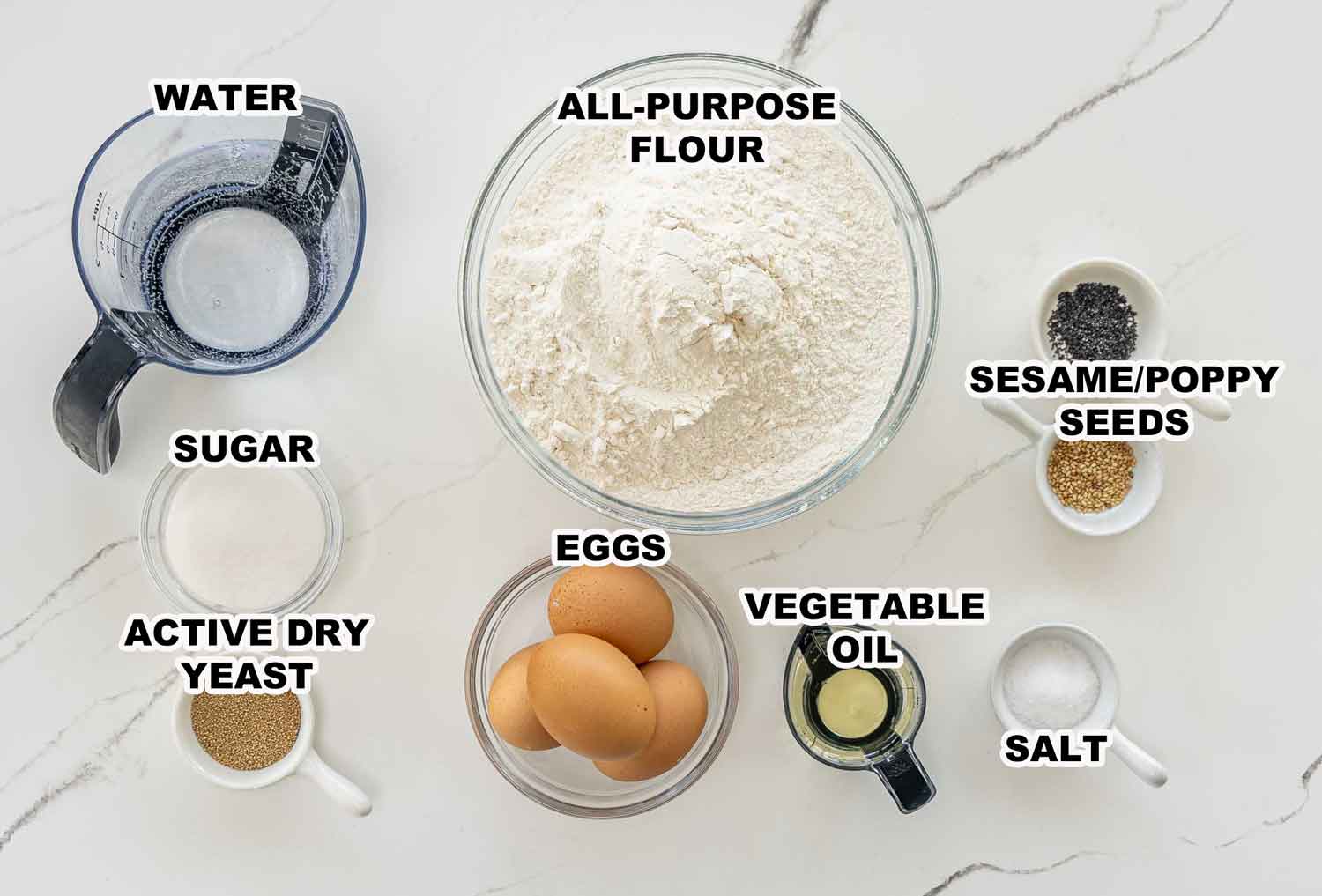 ingredients needed to make challah bread.