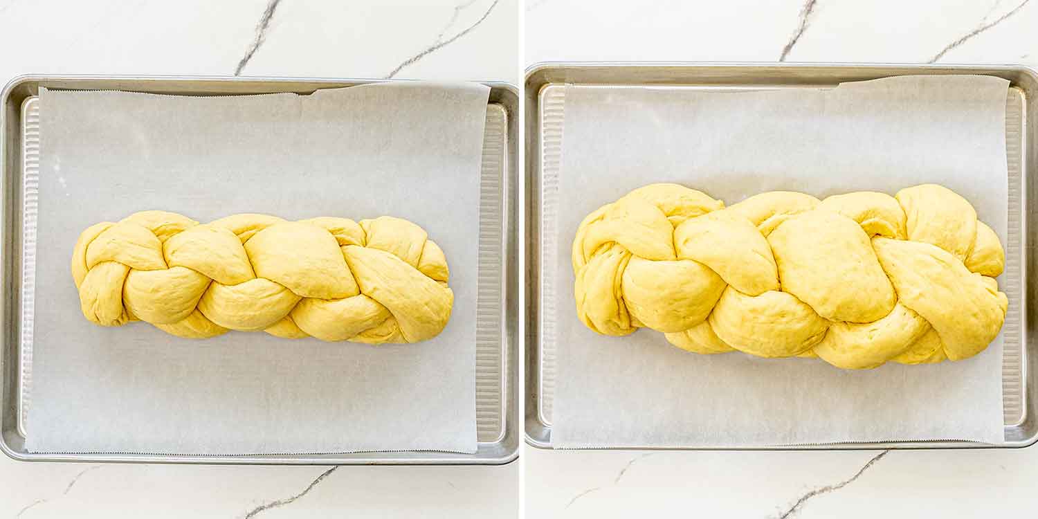 process shots showing how to make challah bread.