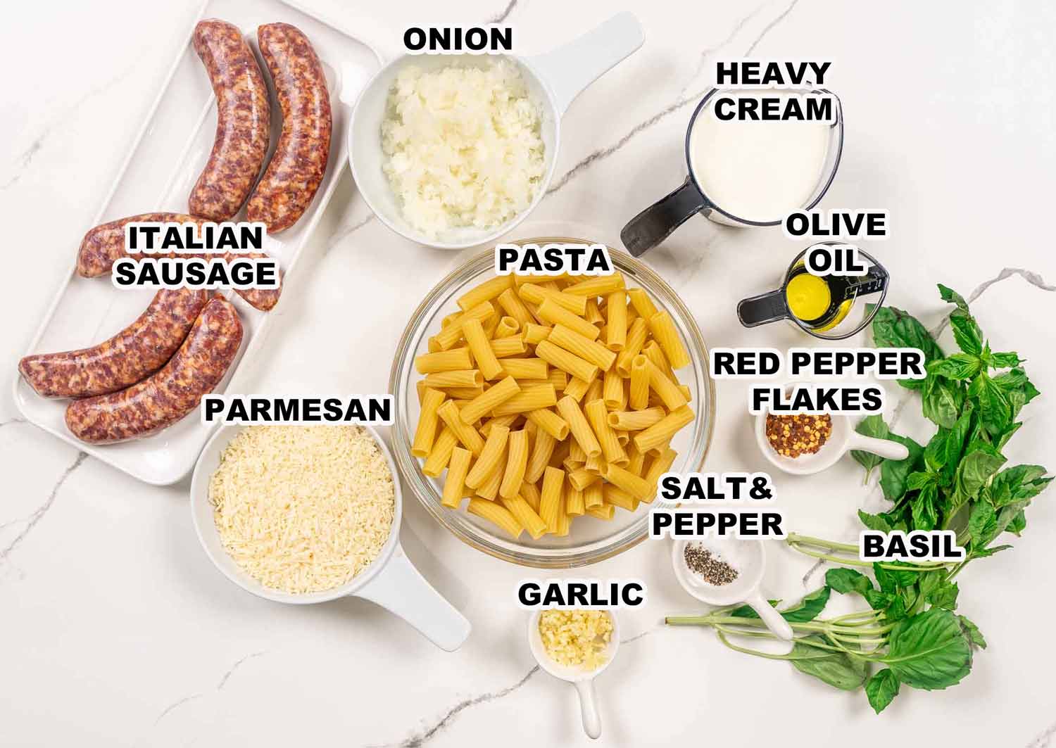 ingredients needed to make creamy italian sausage pasta.