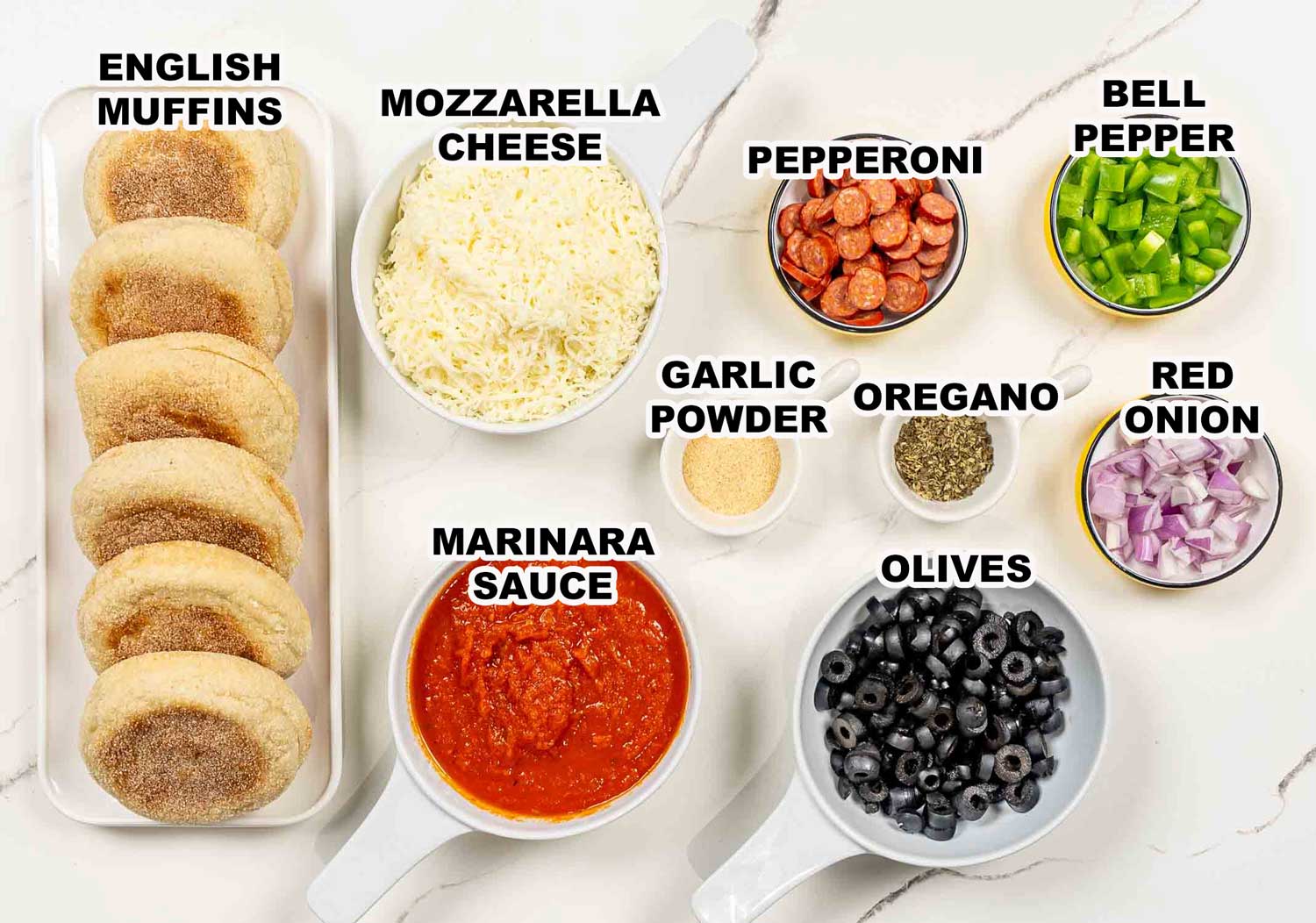 ingredients needed to make english muffin pizza.